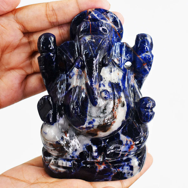 gemsmore:Genuine Blue Sodalite Hand Carved Lord Ganesha Idol