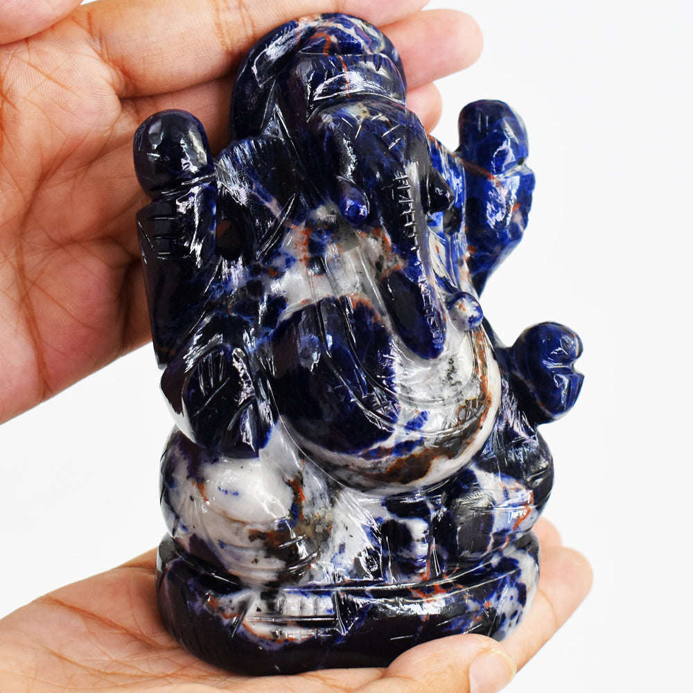 gemsmore:Genuine Blue Sodalite Hand Carved Lord Ganesha Idol