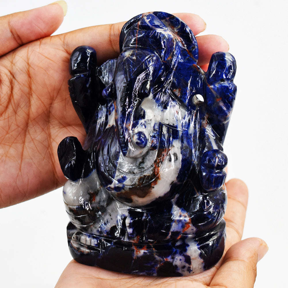 gemsmore:Genuine Blue Sodalite Hand Carved Lord Ganesha Idol