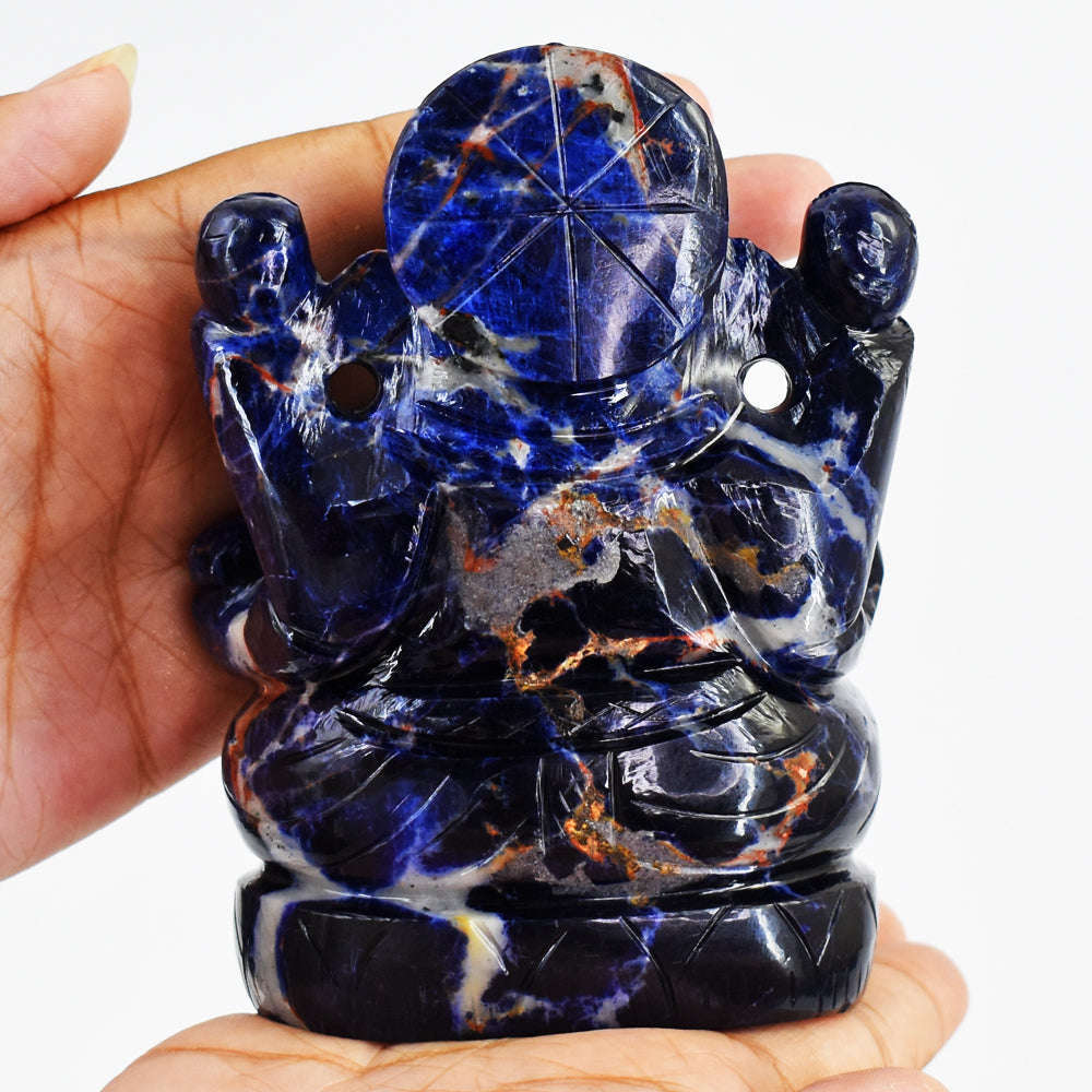 gemsmore:Genuine Blue Sodalite Hand Carved Lord Ganesha Idol