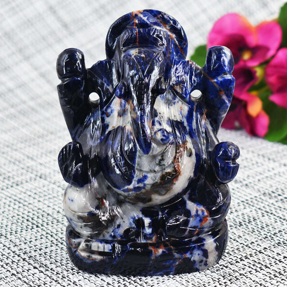 gemsmore:Genuine Blue Sodalite Hand Carved Lord Ganesha Idol