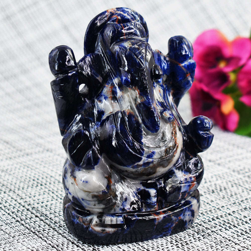 gemsmore:Genuine Blue Sodalite Hand Carved Lord Ganesha Idol