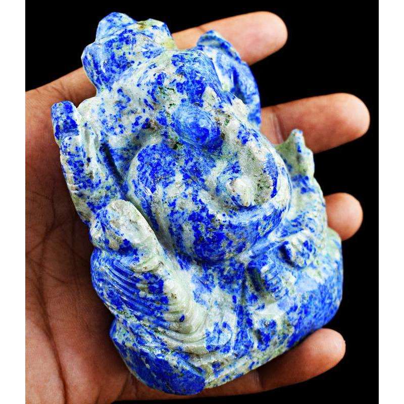 gemsmore:Genuine Blue Sodalite Hand Carved Lord Ganesha Idol