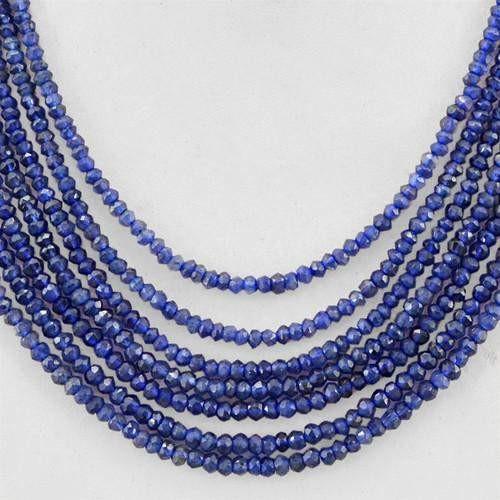 gemsmore:Genuine Blue Tanzanite 7 Line Faceted Baeds Necklace