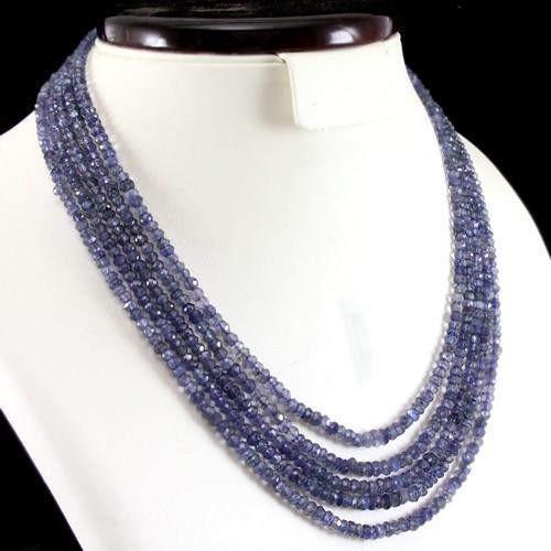 gemsmore:Genuine Blue Tanzanite Beads 5 Line Necklace