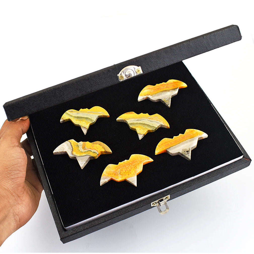 gemsmore:Genuine Bumble Bee Jasper Carved Bat Lot