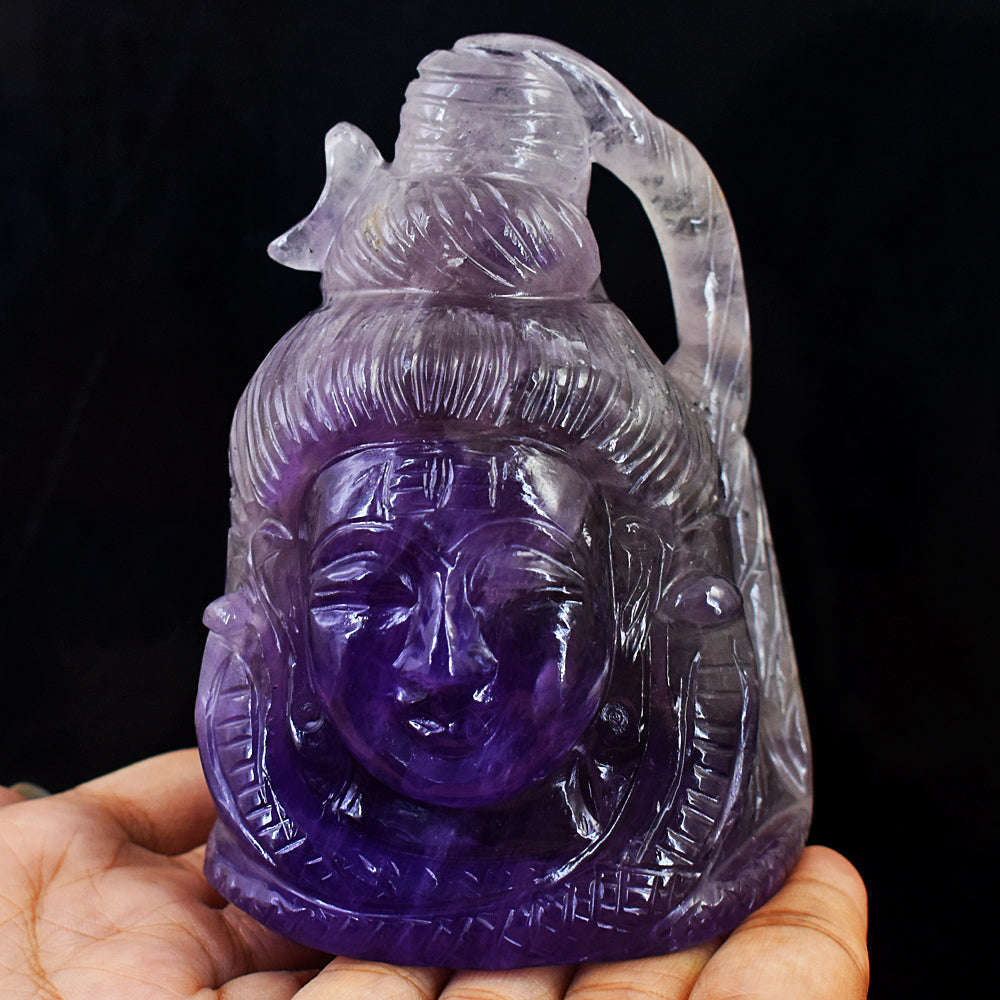 gemsmore:Genuine Carved Amethyst Lord Shiva Head Gemstone