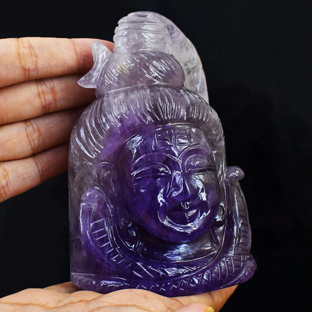 gemsmore:Genuine Carved Amethyst Lord Shiva Head Gemstone