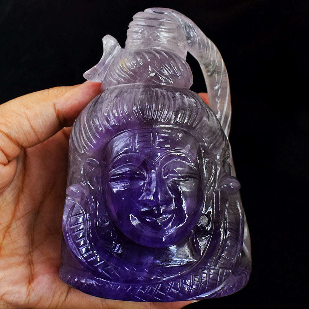 gemsmore:Genuine Carved Amethyst Lord Shiva Head Gemstone