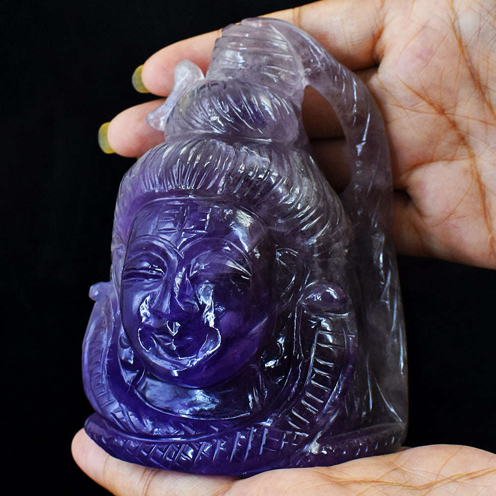 gemsmore:Genuine Carved Amethyst Lord Shiva Head Gemstone