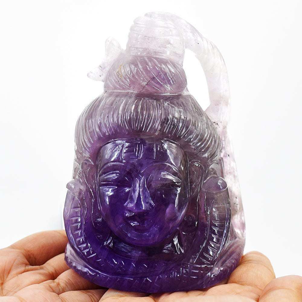 gemsmore:Genuine Carved Amethyst Lord Shiva Head Gemstone