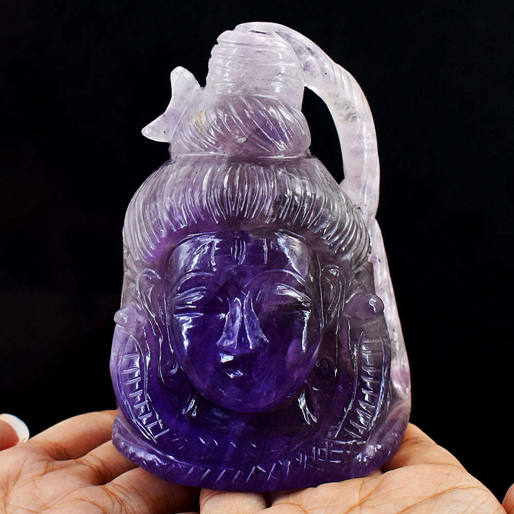 gemsmore:Genuine Carved Amethyst Lord Shiva Head Gemstone