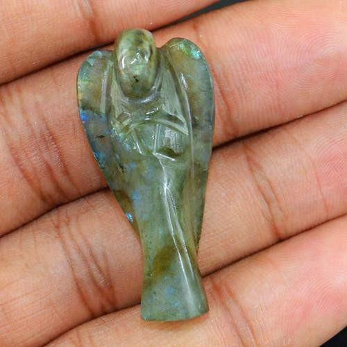 gemsmore:Genuine Carved Angel Blue Labradorite Gemstone