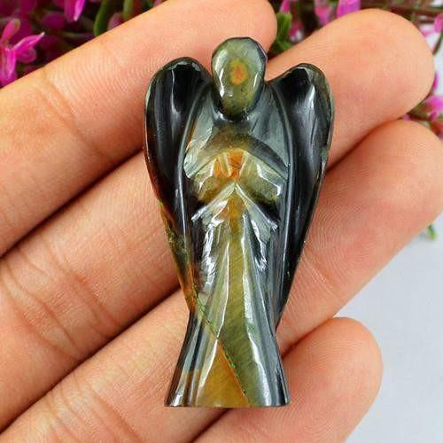 gemsmore:Genuine Carved Angel Blue Power Tiger Eye Gemstone