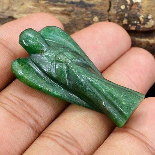 gemsmore:Genuine Carved Angel Green Jade Gemstone