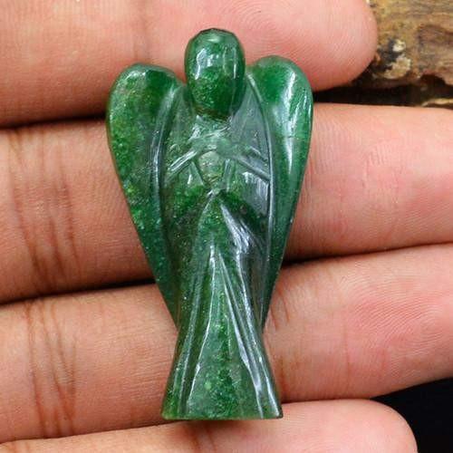 gemsmore:Genuine Carved Angel Green Jade Gemstone