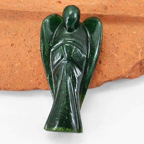 gemsmore:Genuine Carved Angel Green Jade Gemstone