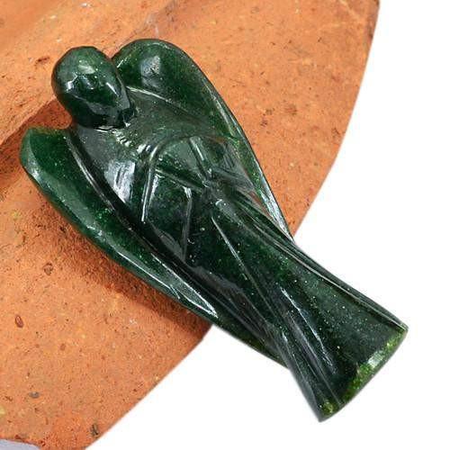 gemsmore:Genuine Carved Angel Green Jade Gemstone
