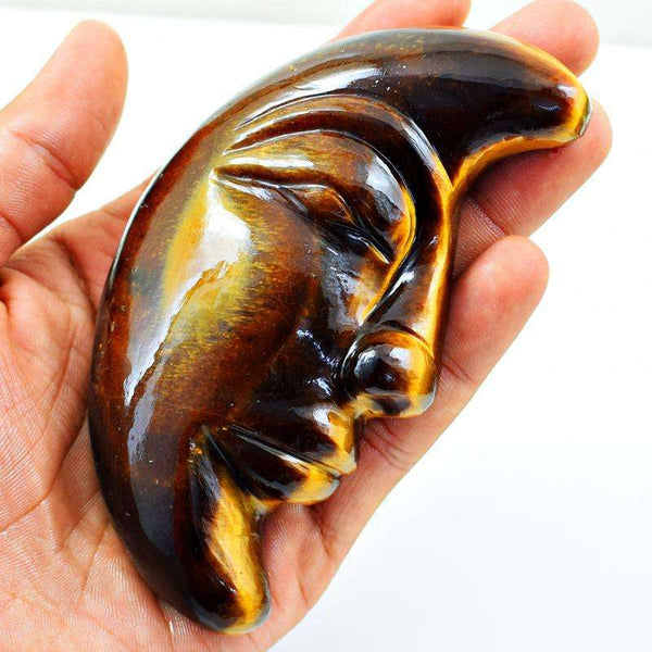 gemsmore:Genuine Carved Golden Tiger Eye Moon Face