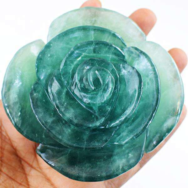 gemsmore:Genuine Carved Green Fluorite Rose Flower