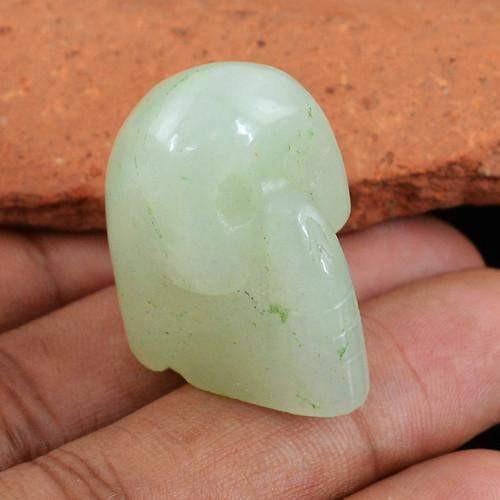 gemsmore:Genuine Carved Skull Green Aquamarine Gemstone