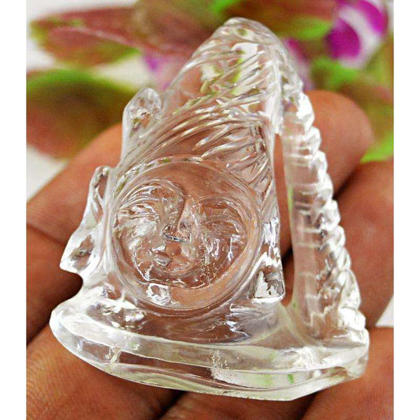 gemsmore:Genuine Carved White Quartz Lord Shiva Head Gemstone