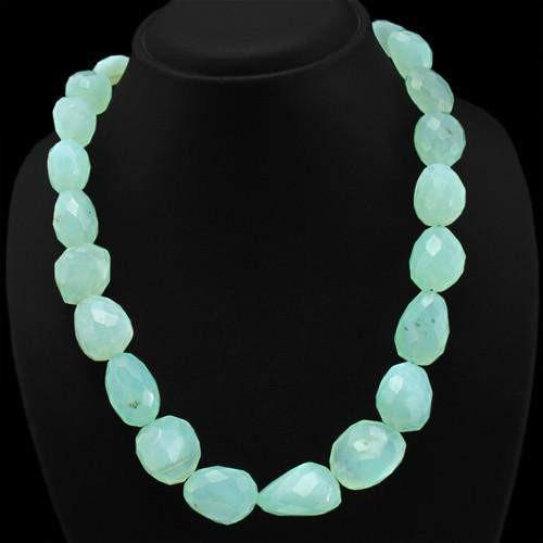 gemsmore:Genuine Chalcedony Faceted Beads Necklace