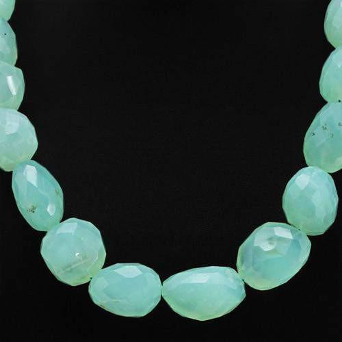 gemsmore:Genuine Chalcedony Faceted Beads Necklace