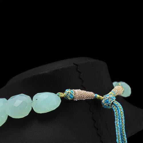 gemsmore:Genuine Chalcedony Faceted Beads Necklace