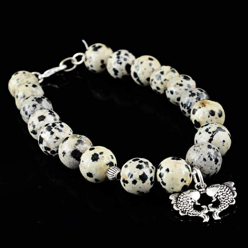gemsmore:Genuine Dalmatian Jasper Bracelet Natural Round Shape Beads