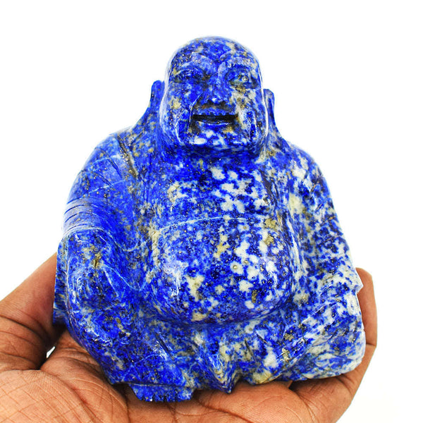 gemsmore:Genuine Denim Blue Lapis Lazuli  Hand Carved Genuine Crystal Gemstone Carving Laughing Buddha