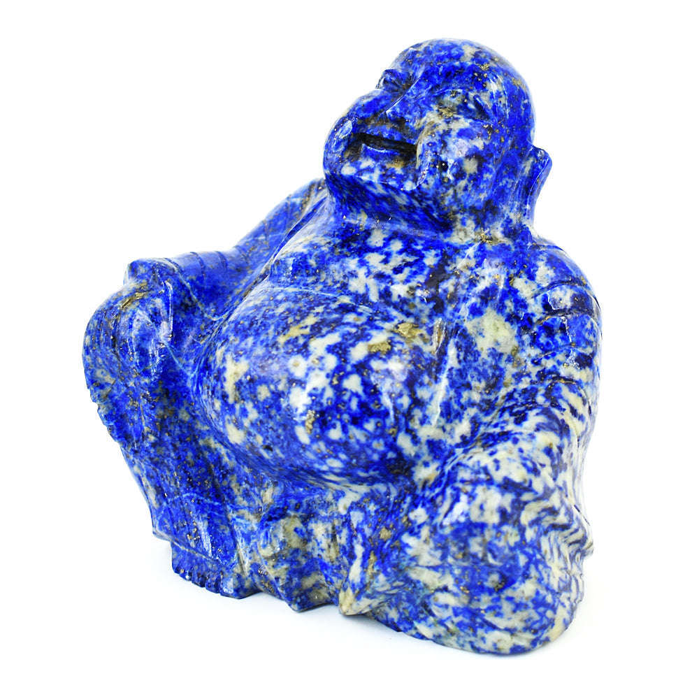 gemsmore:Genuine Denim Blue Lapis Lazuli  Hand Carved Genuine Crystal Gemstone Carving Laughing Buddha