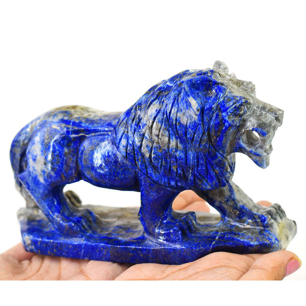 gemsmore:Genuine Denim Blue Lapis Lazuli  Hand Carved Genuine Crystal Gemstone Carving Lion