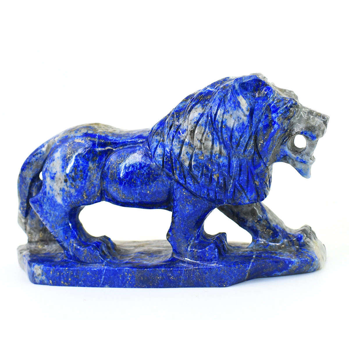 gemsmore:Genuine Denim Blue Lapis Lazuli  Hand Carved Genuine Crystal Gemstone Carving Lion