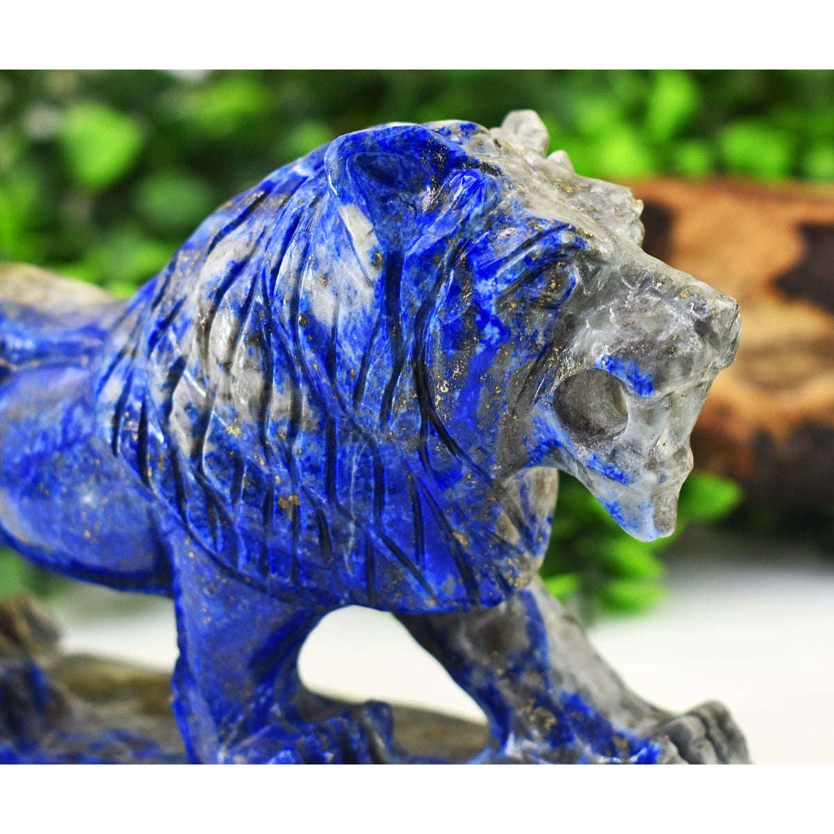 gemsmore:Genuine Denim Blue Lapis Lazuli  Hand Carved Genuine Crystal Gemstone Carving Lion
