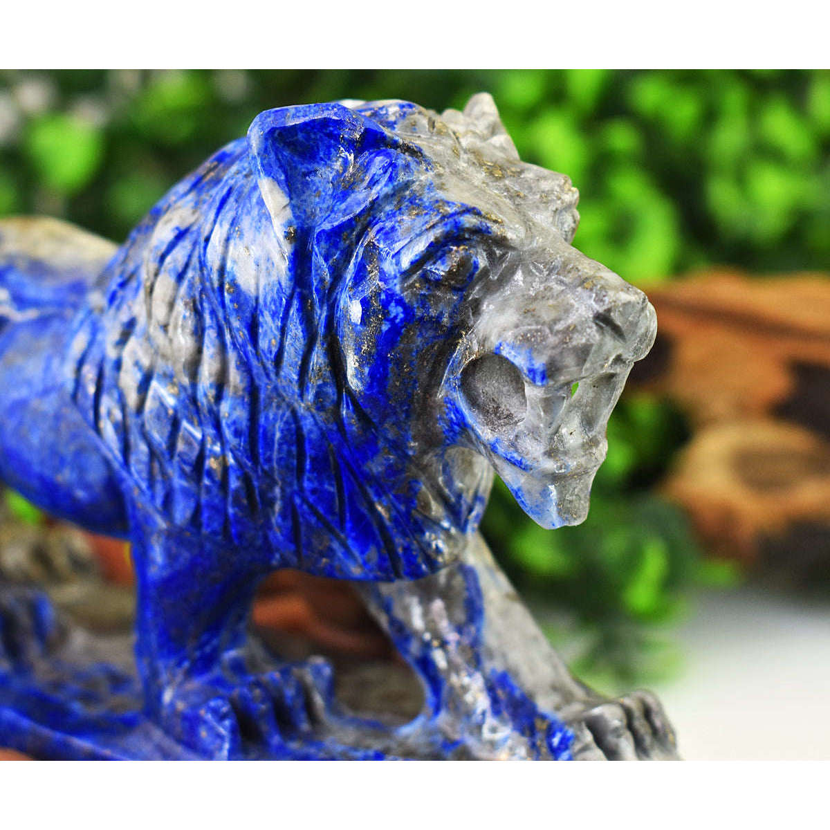 gemsmore:Genuine Denim Blue Lapis Lazuli  Hand Carved Genuine Crystal Gemstone Carving Lion