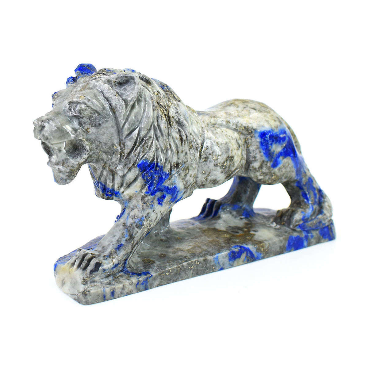 gemsmore:Genuine Denim Blue Lapis Lazuli  Hand Carved Genuine Crystal Gemstone Carving Lion