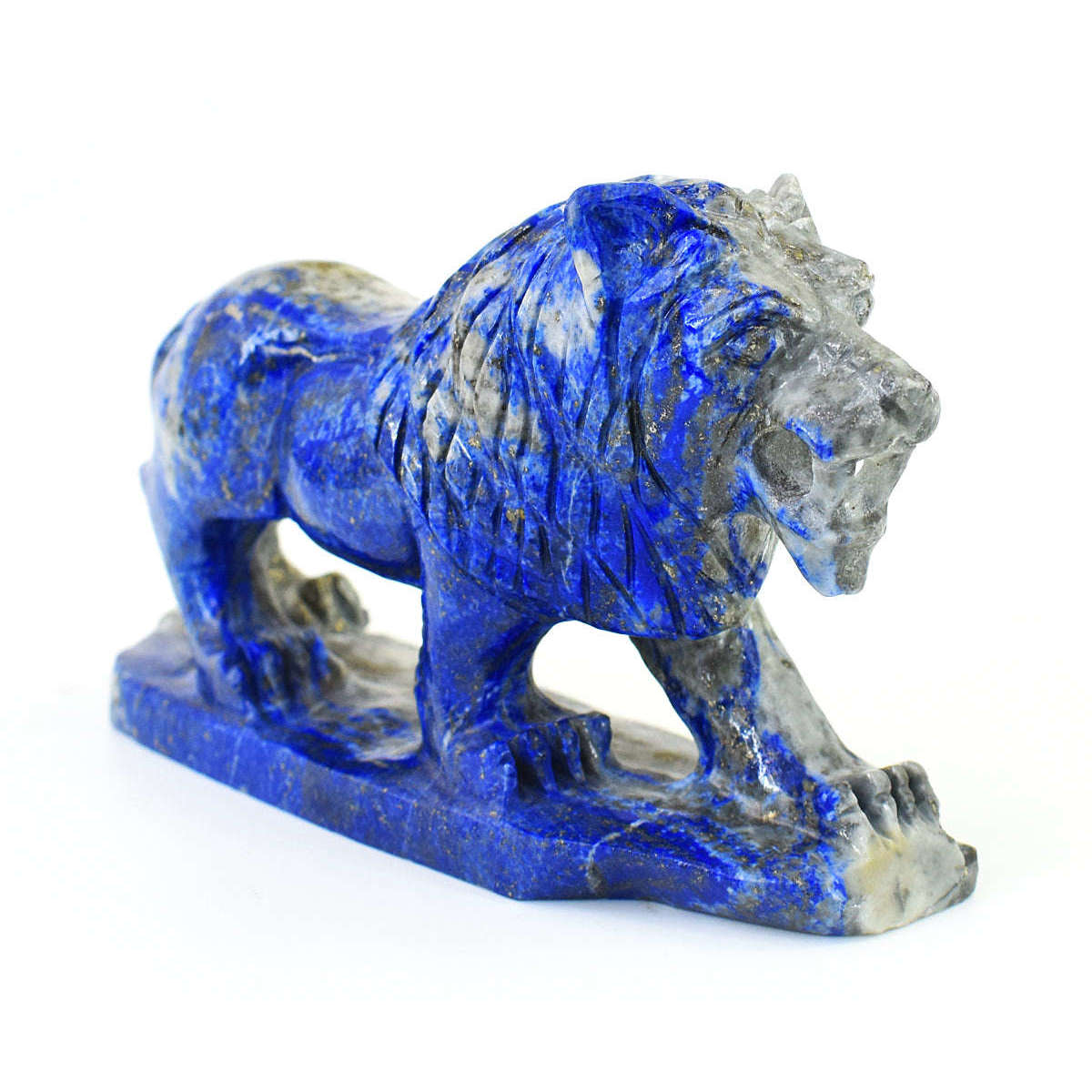 gemsmore:Genuine Denim Blue Lapis Lazuli  Hand Carved Genuine Crystal Gemstone Carving Lion