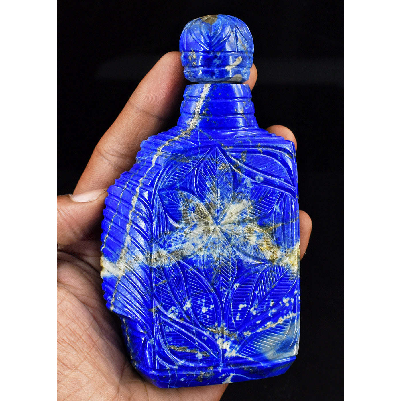 gemsmore:Genuine Denim Blue Lapis Lazuli Hand Carved Genuine Crystal Gemstone Carving Perfume Bottle