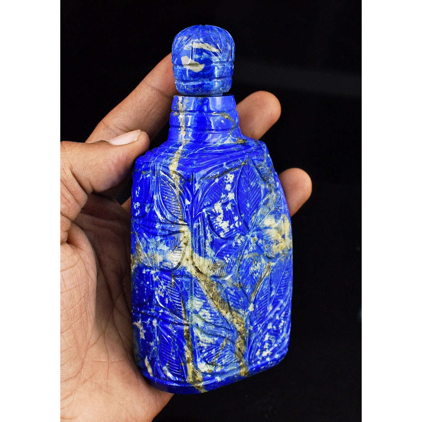 gemsmore:Genuine Denim Blue Lapis Lazuli Hand Carved Genuine Crystal Gemstone Carving Perfume Bottle