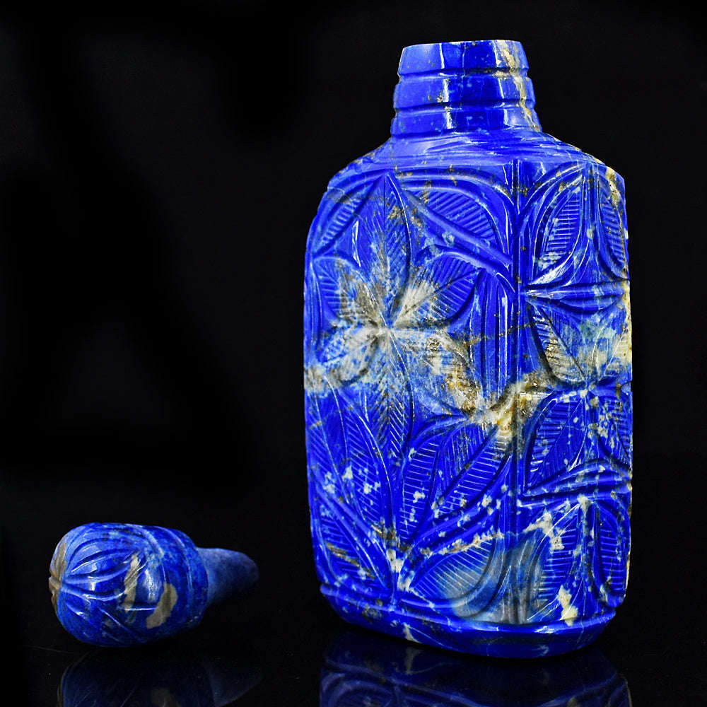 gemsmore:Genuine Denim Blue Lapis Lazuli Hand Carved Genuine Crystal Gemstone Carving Perfume Bottle