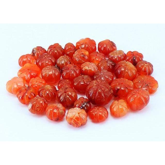 gemsmore:Genuine Drilled Carved Orange Carnelian Beads Lot