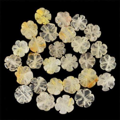 gemsmore:Genuine Drilled Golden Rutile Quartz Carved Beads Lot