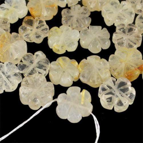 gemsmore:Genuine Drilled Golden Rutile Quartz Carved Beads Lot