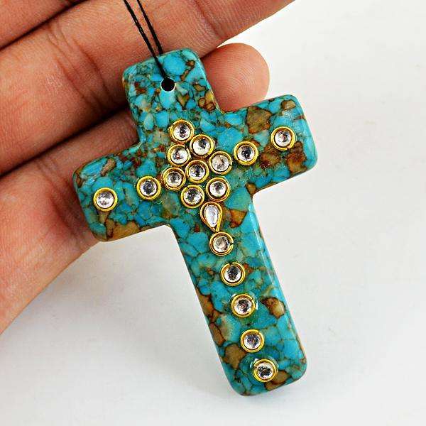 gemsmore:Genuine Enamel Work Jasper Drilled Cross Gemstone