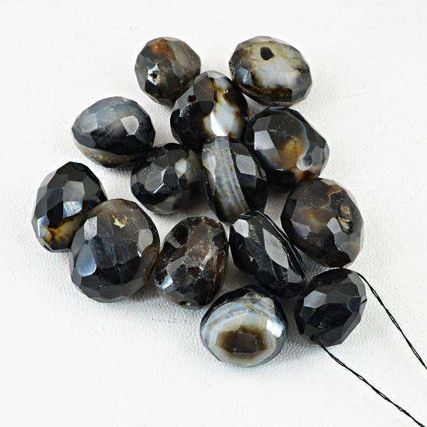 gemsmore:Genuine Faceted Black Onyx Drilled Beads Lot
