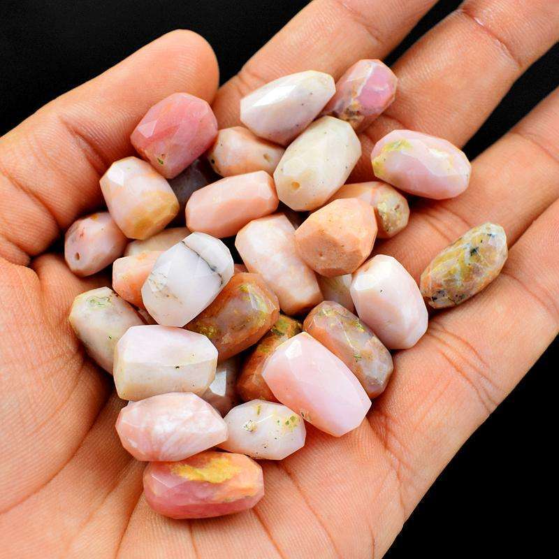 gemsmore:Genuine Faceted Pink Australian Opal Drilled Beads Lot
