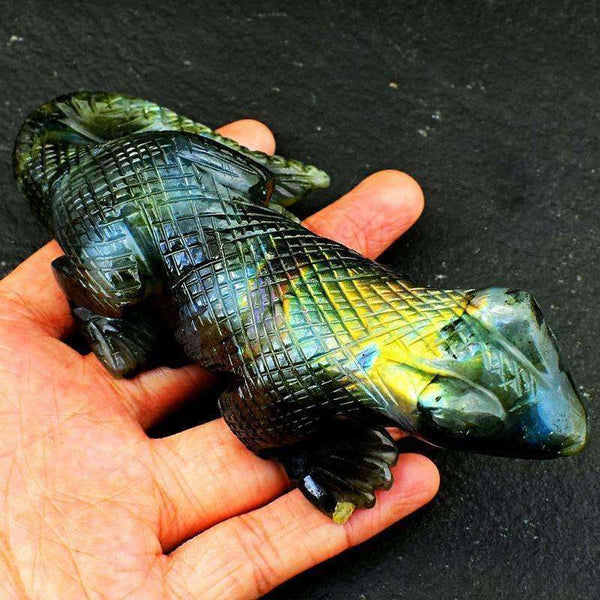 gemsmore:Genuine Flashy Labradorite Combodo Dragon Hand Carved