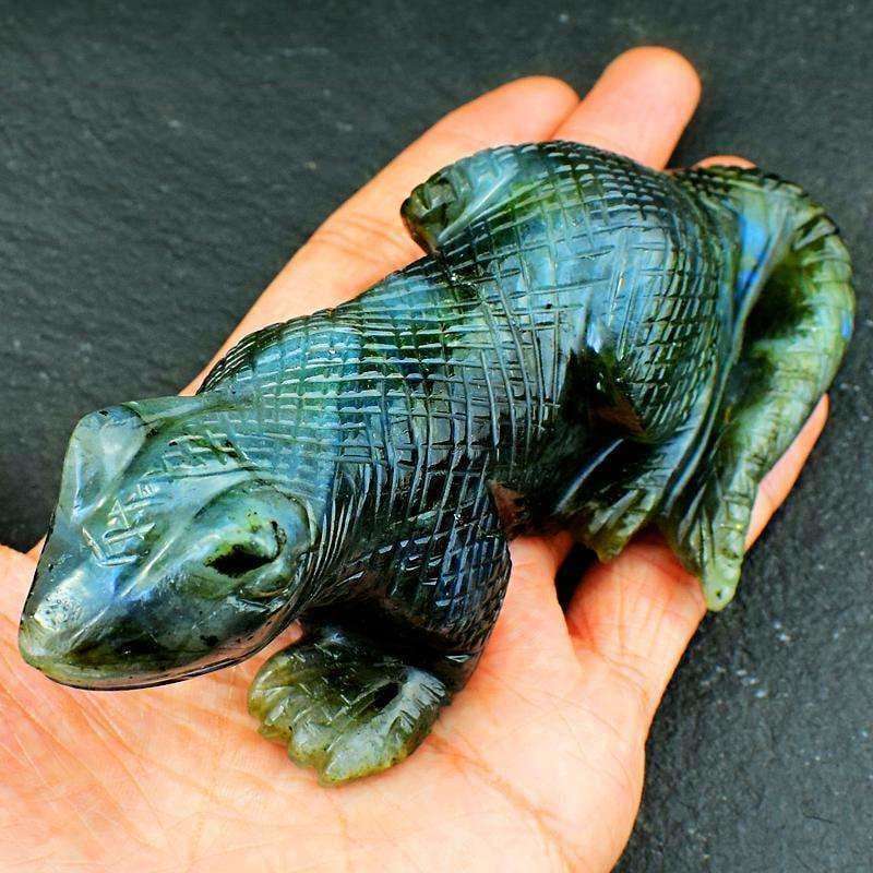 gemsmore:Genuine Flashy Labradorite Combodo Dragon Hand Carved