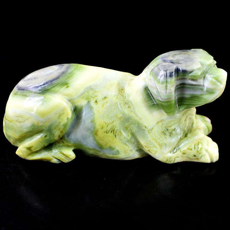 gemsmore:Genuine Forest Green Jasper Hand Carved Dog